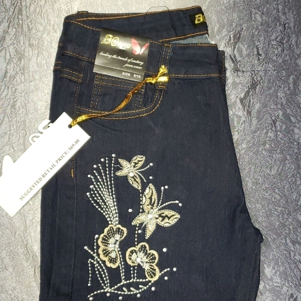 Dark Wash Cut Out Floral Butterfly Jeans - Picture 4 of 5